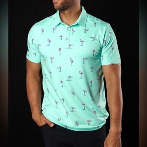 Sunday Swagger Men’s Tipsy Performance Golf Polo With Flamingos Size Large